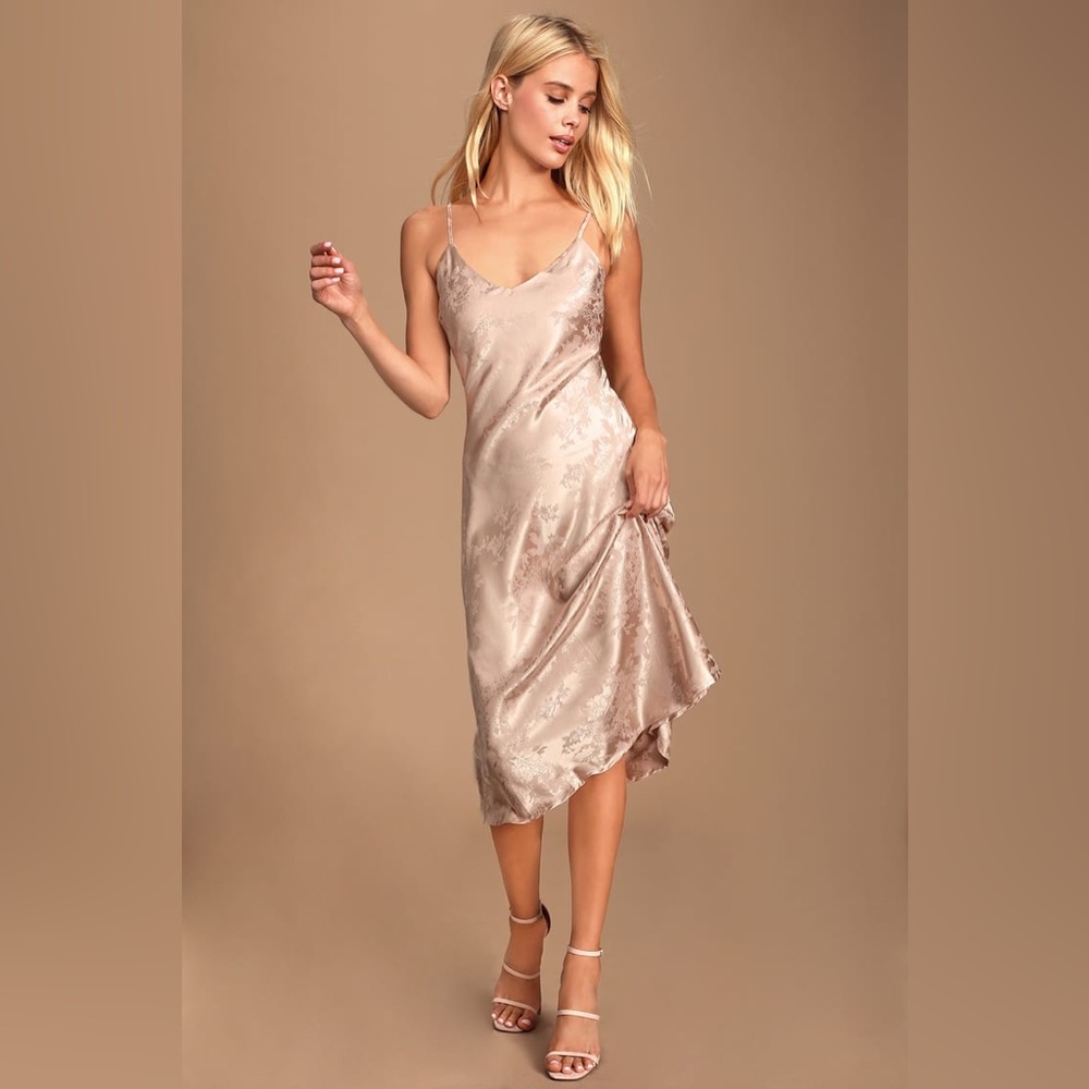 Calla Love Champagne Jacquard Satin Slip Dress